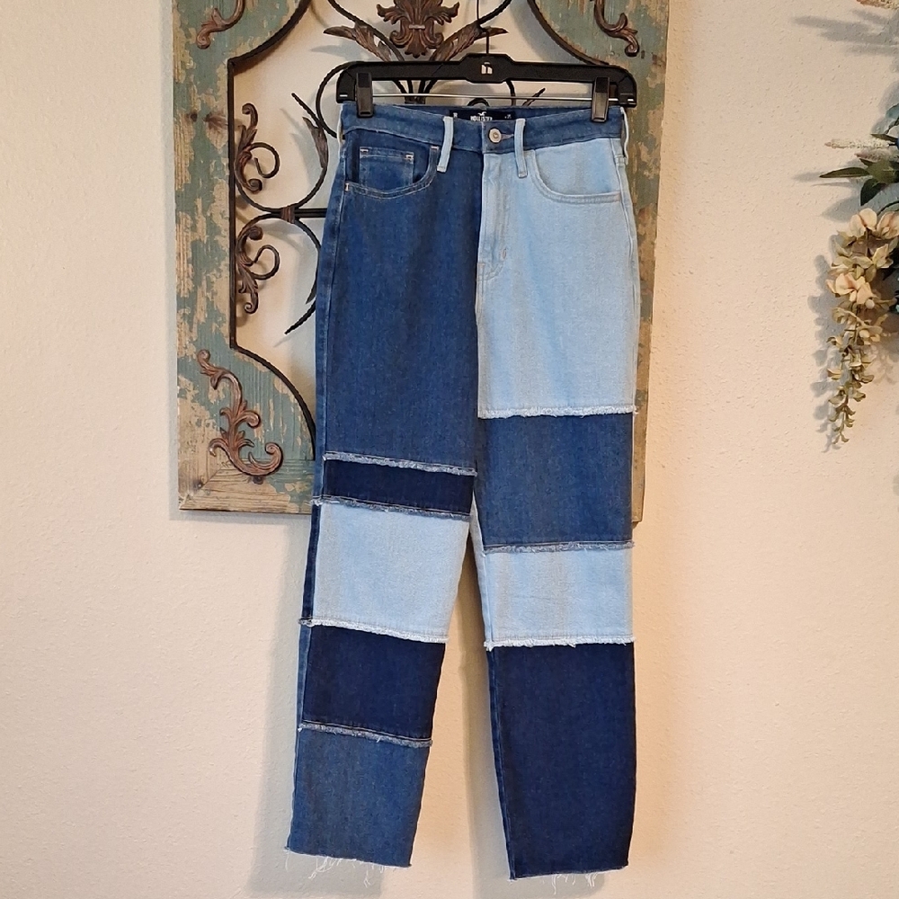 Hollister Patchwork Jeans - Dark and Light Blue. NWOT Size 1
